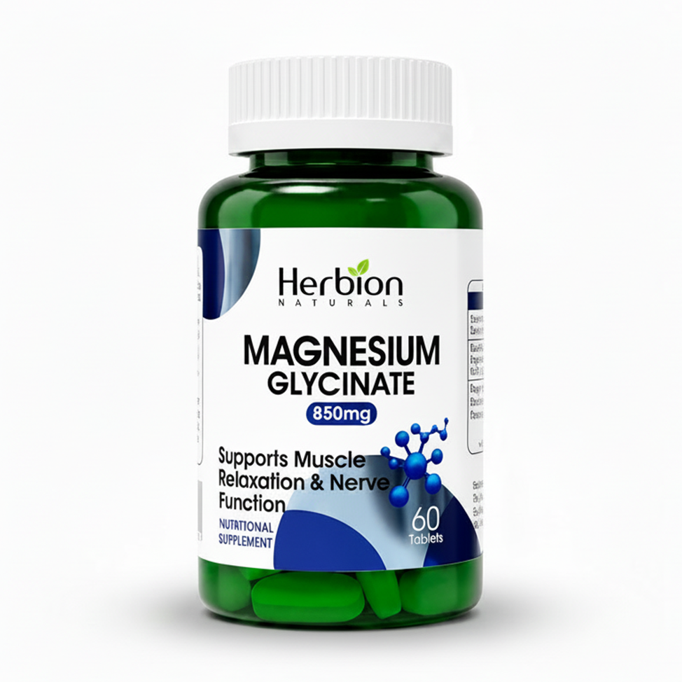 Herbion Magnesium Glycinate 850mg tablets bottle – best magnesium glycinate price in Pakistan